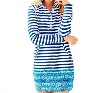 Lilly Pulitzer UPF 50 Women’s Captain Dress Bright Navy Positano Stripe Size L